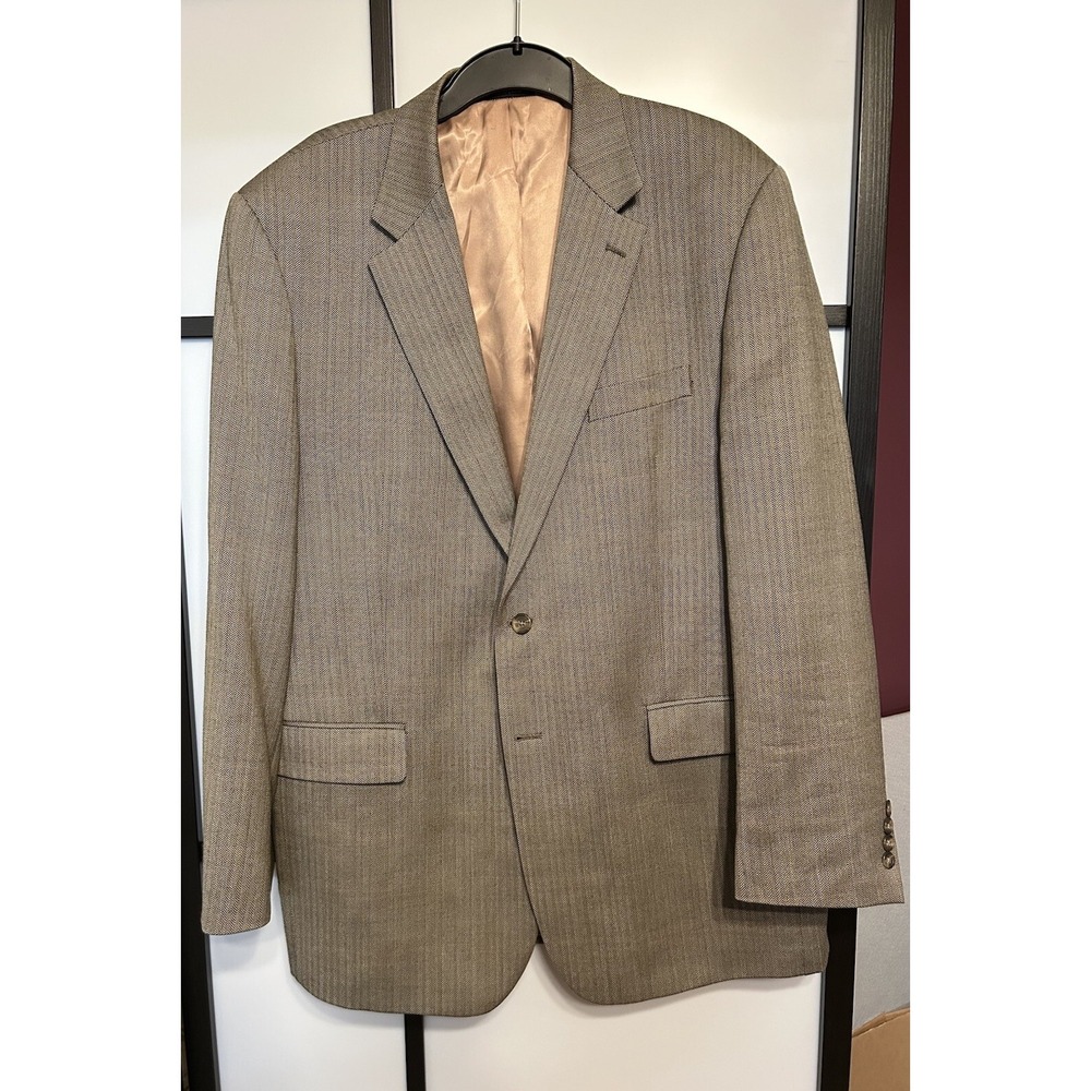 Lauren Ralph Lauren Mens 2 Button Wool Blazer Jacket Herringbone Brown/Beige 44L